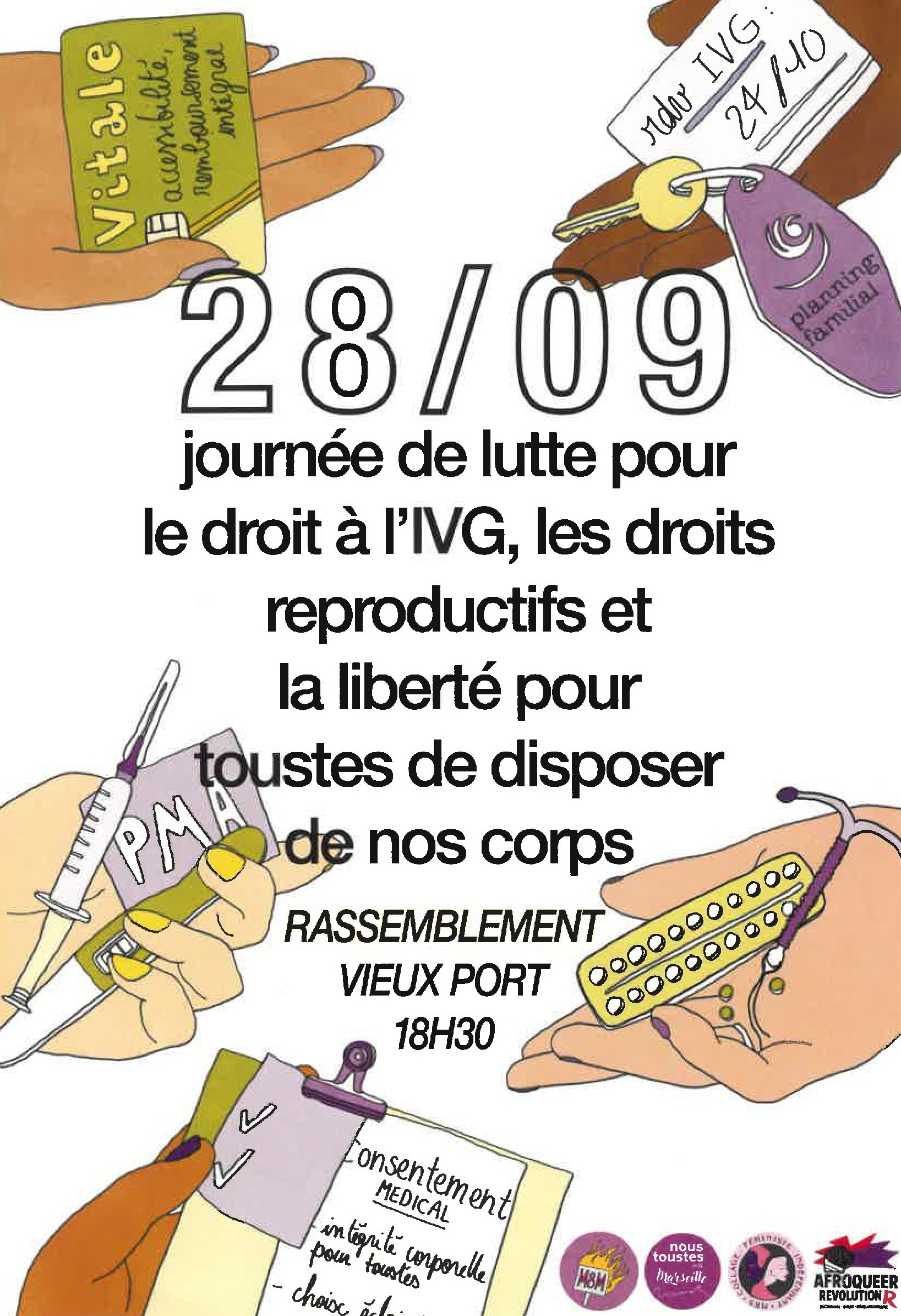 journée de lutte pour le droit à l'IVG, les droits reproductifs et la liberé pour toustes de disposer de nos corps, le 28 septembre 2026 au Vieux-Port de Marseille.